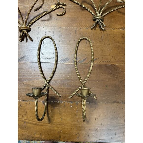Homco Home Interiors Gold Twisted Metal Rope 2 Candle Wall Sconce & Shelves Vtg - Picture 4 of 16